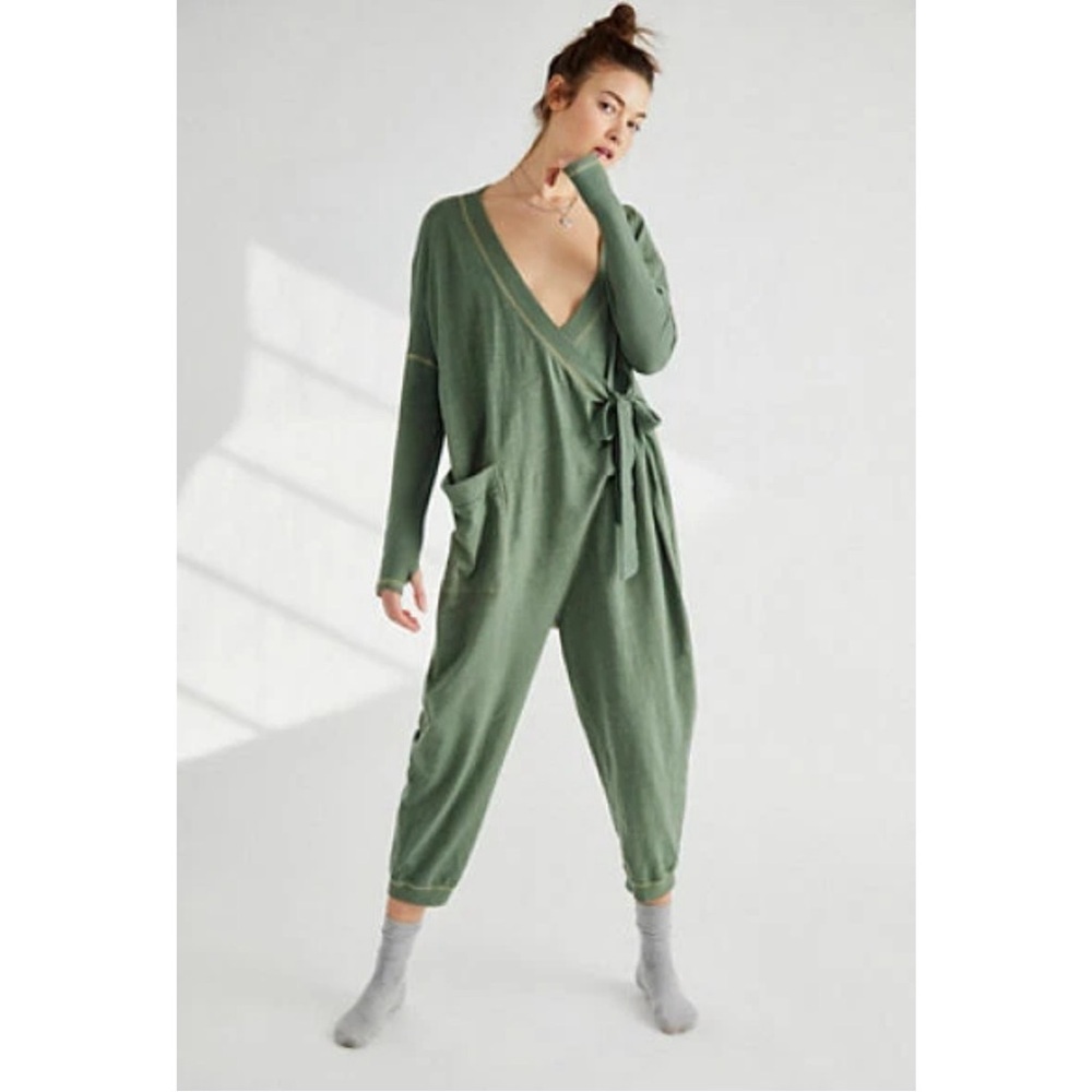 Free People Its A Wrap Green Onesie Jumpsuit